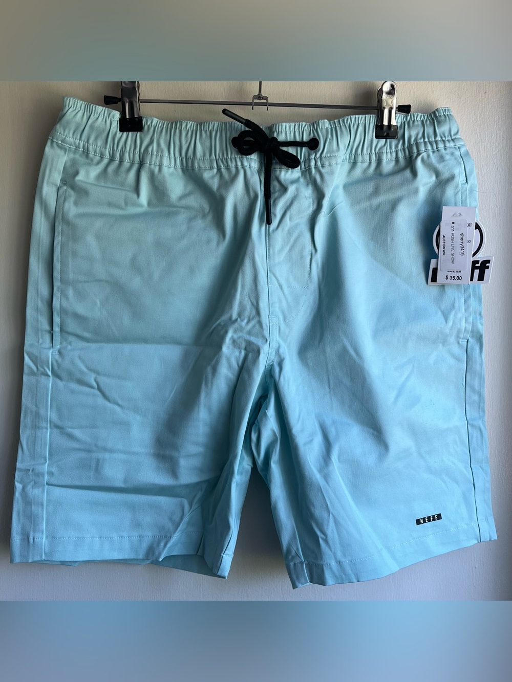 NWT Neff Men's Mint Shorts with Black Drawstring